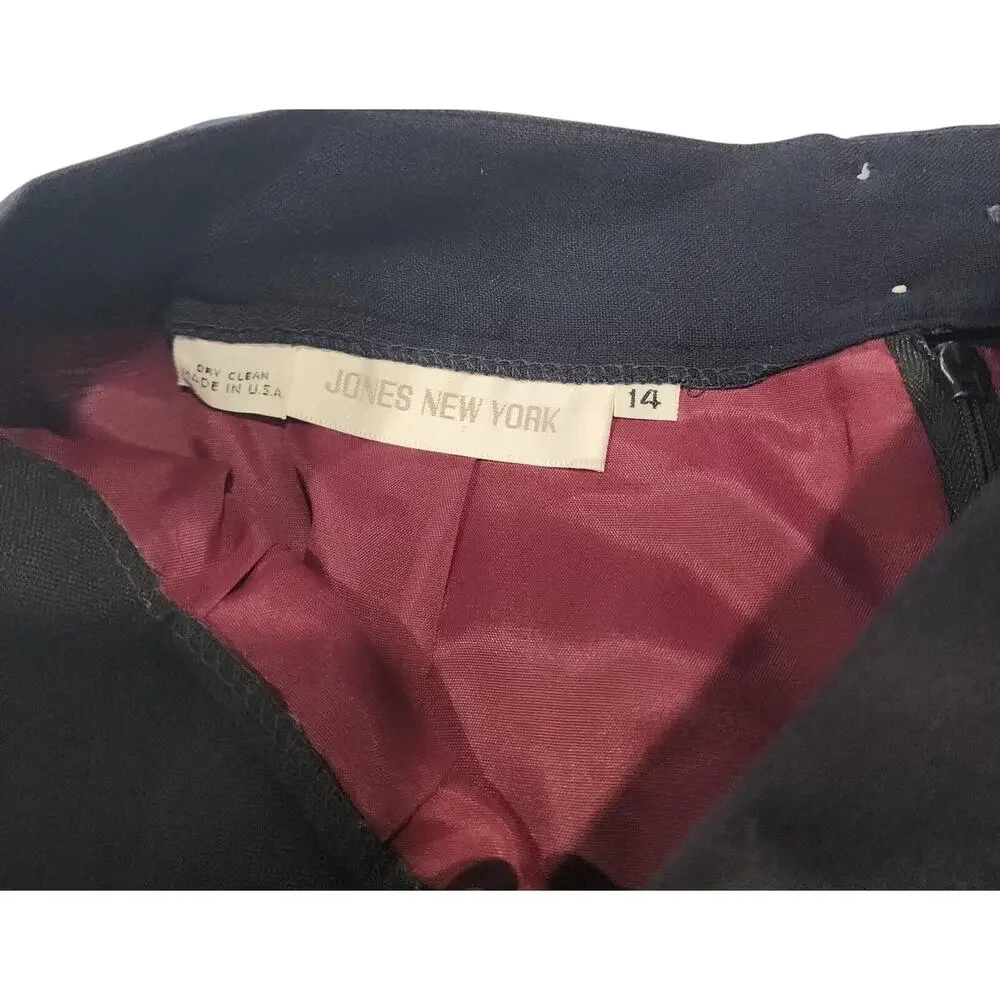 Vintage Jones New York Skirt Suit Womens 14 Navy Blue Lined 2 Piece USA Workwear